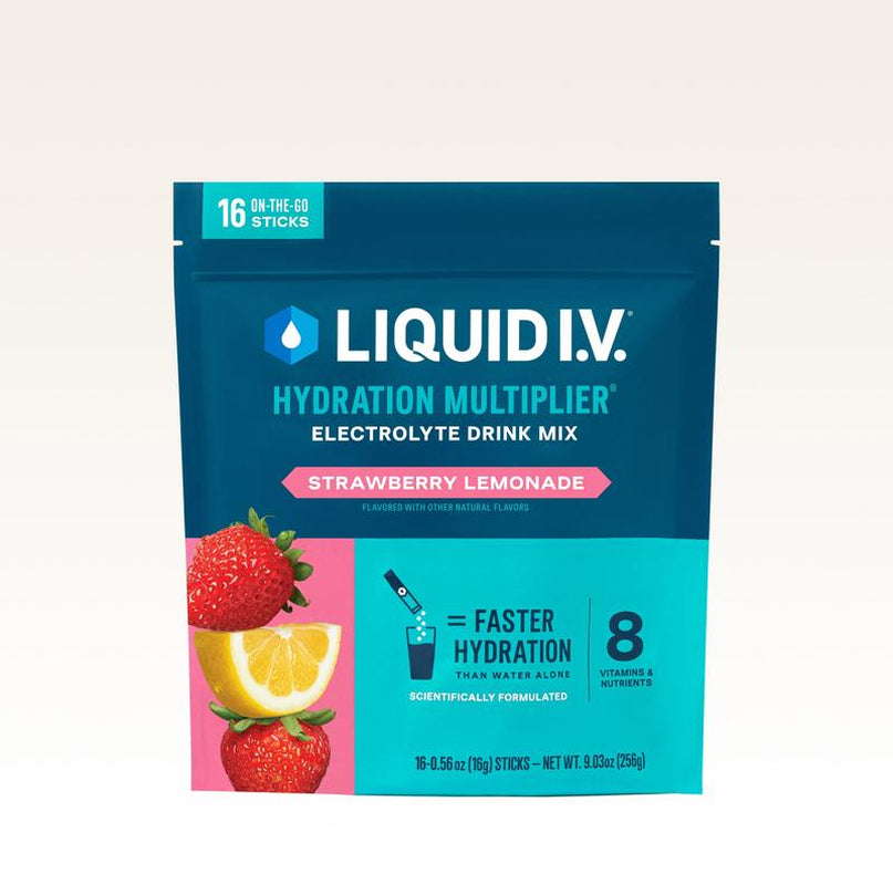 Liquid I.V. Hydration Multiplier - Strawberry Lemonade Flavor - Electrolyte Powder Packets for Enhanced Hydration - Convenient Single-Serving Sticks - Contains 8 Essential Vitamins & Nutrients - 1 Pack (16 Servings)